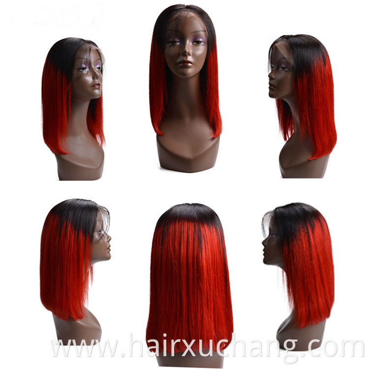 Best Quality Unprocessed Virgin Brazilian Hair Wigs Ombre Bob Wig Colour 1B/red Human Hair Lace Front Wig For Black Women